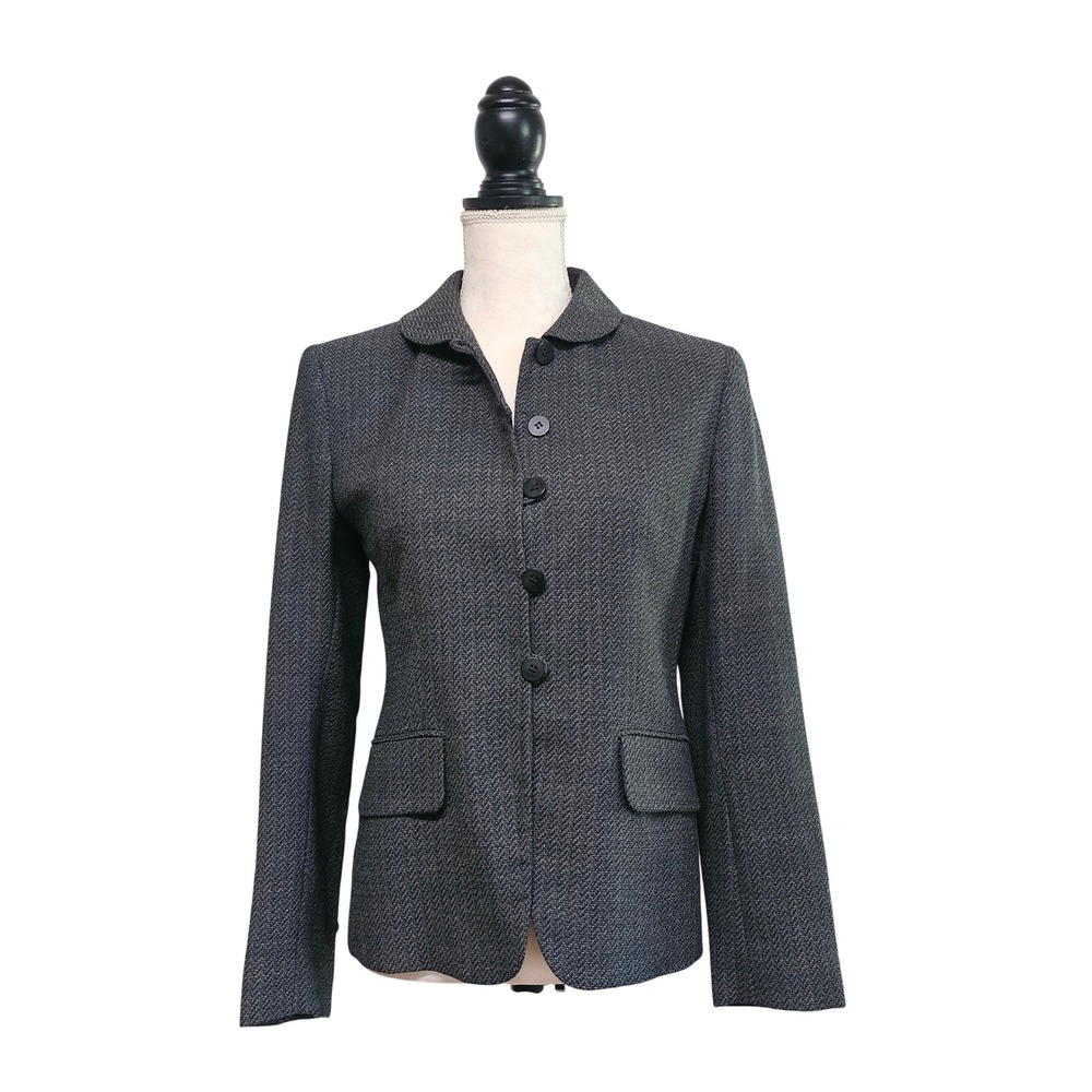Vintage 90s Jones New York Gray Worsted Wool Blazer Size 4 Preppy Career Classic